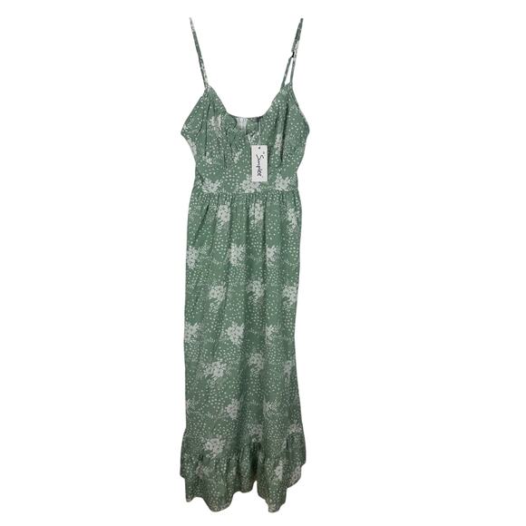 NWT Simplee Womens Adjustable Straps V-Neck Maxi Floral Green/White Dress Small - Picture 1 of 9